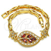 Pulsera Elegante 03.210.0095.1.08 Oro Laminado, Diseño de Oja y Pescado, con Granate and Blanca Zirconia Cubica, Pulido, Tono Dorado (05 MM Thickness, 8 Inches Length)