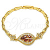 Pulsera Elegante 03.210.0095.1.08 Oro Laminado, Diseño de Oja y Pescado, con Granate and Blanca Zirconia Cubica, Pulido, Tono Dorado (05 MM Thickness, 8 Inches Length)