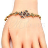 Pulsera Elegante 03.210.0097.08 Oro Laminado, Diseño de Oja y Pescado, con Negro and Blanca Zirconia Cubica, Pulido, Tono Dorado (05 MM Thickness, 8 Inches Length)