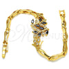 Pulsera Elegante 03.210.0097.08 Oro Laminado, Diseño de Oja y Pescado, con Negro and Blanca Zirconia Cubica, Pulido, Tono Dorado (05 MM Thickness, 8 Inches Length)