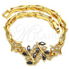 Pulsera Elegante 03.210.0097.08 Oro Laminado, Diseño de Oja y Pescado, con Negro and Blanca Zirconia Cubica, Pulido, Tono Dorado (05 MM Thickness, 8 Inches Length)