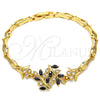 Pulsera Elegante 03.210.0097.08 Oro Laminado, Diseño de Oja y Pescado, con Negro and Blanca Zirconia Cubica, Pulido, Tono Dorado (05 MM Thickness, 8 Inches Length)