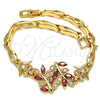 Pulsera Elegante 03.210.0097.1.08 Oro Laminado, Diseño de Oja y Pescado, con Granate and Blanca Zirconia Cubica, Pulido, Tono Dorado (05 MM Thickness, 8 Inches Length)