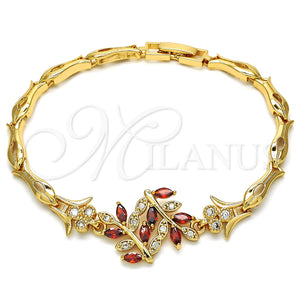 Pulsera Elegante 03.210.0097.1.08 Oro Laminado, Diseño de Oja y Pescado, con Granate and Blanca Zirconia Cubica, Pulido, Tono Dorado (05 MM Thickness, 8 Inches Length)