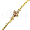 Pulsera Elegante 03.210.0097.2.08 Oro Laminado, Diseño de Oja y Pescado, con Multicolor Zirconia Cubica, Pulido, Tono Dorado (05 MM Thickness, 8 Inches Length)