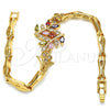 Pulsera Elegante 03.210.0097.2.08 Oro Laminado, Diseño de Oja y Pescado, con Multicolor Zirconia Cubica, Pulido, Tono Dorado (05 MM Thickness, 8 Inches Length)