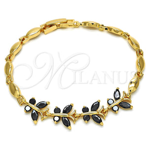Pulsera Elegante 03.210.0098.07 Oro Laminado, Diseño de Mariposa, con Negro Zirconia Cubica, Pulido, Tono Dorado (04 MM Thickness, 7 Inches Length)