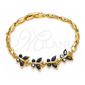 Pulsera Elegante 03.210.0098.07 Oro Laminado, Diseño de Mariposa, con Zirconia Cubica Negro, Pulido, Tono Dorado (Grosor 04 MM, 7 Pulgadas de Largo)