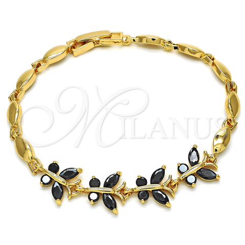 Pulsera Elegante 03.210.0098.07 Oro Laminado, Diseño de Mariposa, con Negro Zirconia Cubica, Pulido, Tono Dorado (04 MM Thickness, 7 Inches Length)