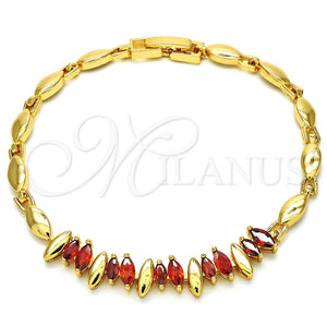 Pulsera Elegante 03.210.0100.07 Oro Laminado, con Granate and Blanca Zirconia Cubica, Pulido, Tono Dorado (04 MM Thickness, 7 Inches Length)