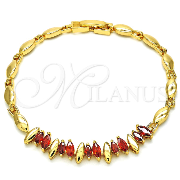 Pulsera Elegante 03.210.0100.07 Oro Laminado, con Granate and Blanca Zirconia Cubica, Pulido, Tono Dorado (04 MM Thickness, 7 Inches Length)