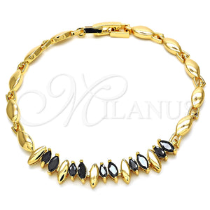Pulsera Elegante 03.210.0100.1.07 Oro Laminado, con Negro Zirconia Cubica, Pulido, Tono Dorado (04 MM Thickness, 7 Inches Length)
