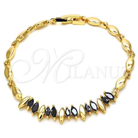 Pulsera Elegante 03.210.0100.1.07 Oro Laminado, con Negro Zirconia Cubica, Pulido, Tono Dorado (04 MM Thickness, 7 Inches Length)