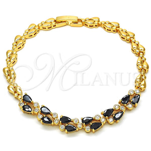 Pulsera Elegante 03.210.0101.07 Oro Laminado, Diseño de Gota, con Negro and Blanca Zirconia Cubica, Pulido, Tono Dorado (05 MM Thickness, 7 Inches Length)