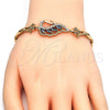 Pulsera Elegante 03.210.0104.07 Oro Laminado, Diseño de Pavo Real y Pescado, con Negro and Blanca Zirconia Cubica, Pulido, Tono Dorado (05 MM Thickness, 7 Inches Length)