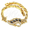 Pulsera Elegante 03.210.0104.07 Oro Laminado, Diseño de Pavo Real y Pescado, con Negro and Blanca Zirconia Cubica, Pulido, Tono Dorado (05 MM Thickness, 7 Inches Length)