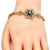Pulsera Elegante 03.210.0105.08 Oro Laminado, Diseño de Flor y Pescado, con Negro and Blanca Zirconia Cubica, Pulido, Tono Dorado (05 MM Thickness, 8 Inches Length)