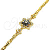 Pulsera Elegante 03.210.0105.08 Oro Laminado, Diseño de Flor y Pescado, con Negro and Blanca Zirconia Cubica, Pulido, Tono Dorado (05 MM Thickness, 8 Inches Length)