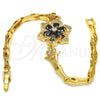 Pulsera Elegante 03.210.0105.08 Oro Laminado, Diseño de Flor y Pescado, con Negro and Blanca Zirconia Cubica, Pulido, Tono Dorado (05 MM Thickness, 8 Inches Length)