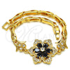 Pulsera Elegante 03.210.0105.08 Oro Laminado, Diseño de Flor y Pescado, con Negro and Blanca Zirconia Cubica, Pulido, Tono Dorado (05 MM Thickness, 8 Inches Length)