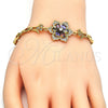 Pulsera Elegante 03.210.0105.1.08 Oro Laminado, Diseño de Flor y Pescado, con Multicolor Zirconia Cubica, Pulido, Tono Dorado (05 MM Thickness, 8 Inches Length)