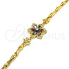 Pulsera Elegante 03.210.0105.1.08 Oro Laminado, Diseño de Flor y Pescado, con Multicolor Zirconia Cubica, Pulido, Tono Dorado (05 MM Thickness, 8 Inches Length)