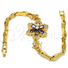 Pulsera Elegante 03.210.0105.1.08 Oro Laminado, Diseño de Flor y Pescado, con Multicolor Zirconia Cubica, Pulido, Tono Dorado (05 MM Thickness, 8 Inches Length)
