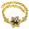 Pulsera Elegante 03.210.0105.1.08 Oro Laminado, Diseño de Flor y Pescado, con Multicolor Zirconia Cubica, Pulido, Tono Dorado (05 MM Thickness, 8 Inches Length)
