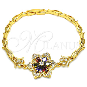 Pulsera Elegante 03.210.0105.1.08 Oro Laminado, Diseño de Flor y Pescado, con Multicolor Zirconia Cubica, Pulido, Tono Dorado (05 MM Thickness, 8 Inches Length)