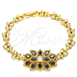 Pulsera Elegante 03.210.0106.07 Oro Laminado, Diseño de Gota, con Negro and Blanca Zirconia Cubica, Pulido, Tono Dorado (08 MM Thickness, 7 Inches Length)