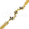 Pulsera Elegante 03.210.0107.07 Oro Laminado, Diseño de Flor, con Negro and Blanca Zirconia Cubica, Pulido, Tono Dorado (10 MM Thickness, 7 Inches Length)