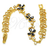 Pulsera Elegante 03.210.0107.07 Oro Laminado, Diseño de Flor, con Negro and Blanca Zirconia Cubica, Pulido, Tono Dorado (10 MM Thickness, 7 Inches Length)