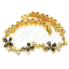 Pulsera Elegante 03.210.0107.07 Oro Laminado, Diseño de Flor, con Negro and Blanca Zirconia Cubica, Pulido, Tono Dorado (10 MM Thickness, 7 Inches Length)