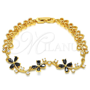 Pulsera Elegante 03.210.0107.07 Oro Laminado, Diseño de Flor, con Negro and Blanca Zirconia Cubica, Pulido, Tono Dorado (10 MM Thickness, 7 Inches Length)