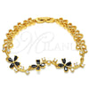 Pulsera Elegante 03.210.0107.07 Oro Laminado, Diseño de Flor, con Negro and Blanca Zirconia Cubica, Pulido, Tono Dorado (10 MM Thickness, 7 Inches Length)
