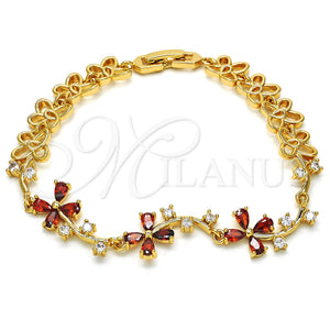 Pulsera Elegante 03.210.0107.1.07 Oro Laminado, Diseño de Flor, con Granate and Blanca Zirconia Cubica, Pulido, Tono Dorado (10 MM Thickness, 7 Inches Length)
