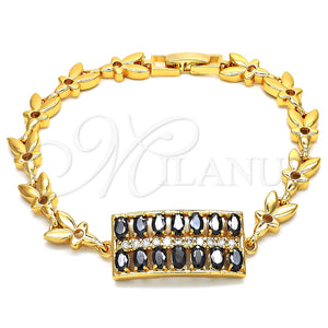 Pulsera Elegante 03.210.0108.07 Oro Laminado, con Negro and Blanca Zirconia Cubica, Pulido, Tono Dorado (07 MM Thickness, 7 Inches Length)