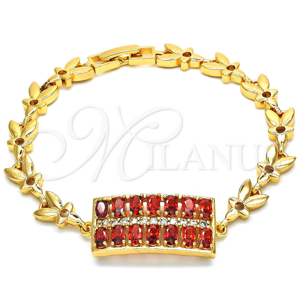 Pulsera Elegante 03.210.0108.1.07 Oro Laminado, con Granate and Blanca Zirconia Cubica, Pulido, Tono Dorado (07 MM Thickness, 7 Inches Length)
