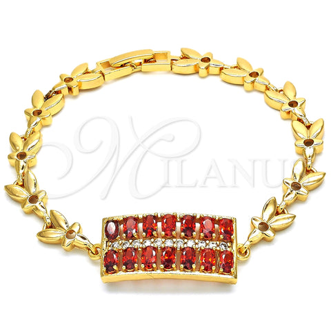 Pulsera Elegante 03.210.0108.1.07 Oro Laminado, con Granate and Blanca Zirconia Cubica, Pulido, Tono Dorado (07 MM Thickness, 7 Inches Length)