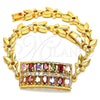 Pulsera Elegante 03.210.0108.2.07 Oro Laminado, con Multicolor Zirconia Cubica, Pulido, Tono Dorado (07 MM Thickness, 7 Inches Length)