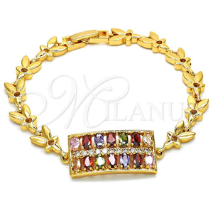 Pulsera Elegante 03.210.0108.2.07 Oro Laminado, con Multicolor Zirconia Cubica, Pulido, Tono Dorado (07 MM Thickness, 7 Inches Length)