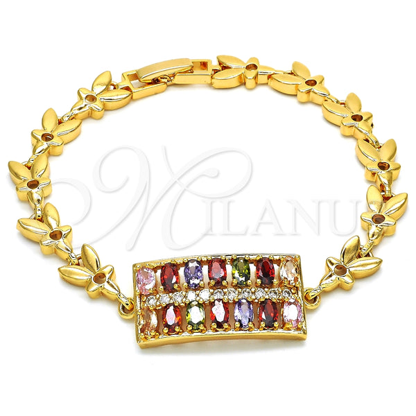 Pulsera Elegante 03.210.0108.2.07 Oro Laminado, con Multicolor Zirconia Cubica, Pulido, Tono Dorado (07 MM Thickness, 7 Inches Length)