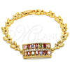 Pulsera Elegante 03.210.0108.2.07 Oro Laminado, con Multicolor Zirconia Cubica, Pulido, Tono Dorado (07 MM Thickness, 7 Inches Length)