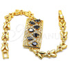 Pulsera Elegante 03.210.0109.07 Oro Laminado, Diseño de Llave Griega y Gota, con Negro and Blanca Zirconia Cubica, Pulido, Tono Dorado (07 MM Thickness, 7 Inches Length)