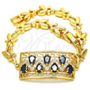 Pulsera Elegante 03.210.0109.07 Oro Laminado, Diseño de Llave Griega y Gota, con Negro and Blanca Zirconia Cubica, Pulido, Tono Dorado (07 MM Thickness, 7 Inches Length)