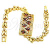 Pulsera Elegante 03.210.0109.1.07 Oro Laminado, Diseño de Llave Griega y Gota, con Granate and Blanca Zirconia Cubica, Pulido, Tono Dorado (07 MM Thickness, 7 Inches Length)