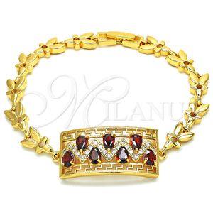 Pulsera Elegante 03.210.0109.1.07 Oro Laminado, Diseño de Llave Griega y Gota, con Granate and Blanca Zirconia Cubica, Pulido, Tono Dorado (07 MM Thickness, 7 Inches Length)