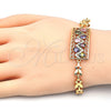 Pulsera Elegante 03.210.0109.2.07 Oro Laminado, Diseño de Llave Griega y Gota, con Multicolor Zirconia Cubica, Pulido, Tono Dorado (07 MM Thickness, 7 Inches Length)