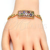 Pulsera Elegante 03.210.0109.2.07 Oro Laminado, Diseño de Llave Griega y Gota, con Multicolor Zirconia Cubica, Pulido, Tono Dorado (07 MM Thickness, 7 Inches Length)
