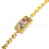 Pulsera Elegante 03.210.0109.2.07 Oro Laminado, Diseño de Llave Griega y Gota, con Multicolor Zirconia Cubica, Pulido, Tono Dorado (07 MM Thickness, 7 Inches Length)
